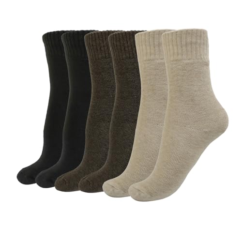 Image of Thermal Crew Socks for Women, 6 Pairs Cotton Quarter Socks in Neutral, Cozy Ankle Socks