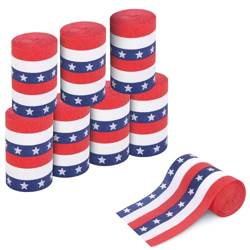 Tlswshsy 8 Rolls Patriotic Crepe Paper Streamers 262 ft Red White Blue Crepe Rolls Independence Day Paper Streamer Decoration for 4th of July Memorial Day American Theme Party Decor DIY Crafts