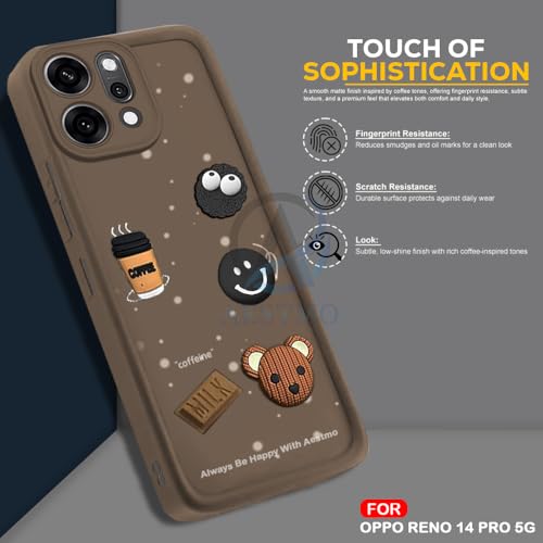 Image of AESTMO Back Case Cover for Oppo Reno 14 Pro 5G Cover | Cute Fun Cartoon 3D Ball | Coffee Silicone Case | Full Body Protection | Camera Protection Back Oppo Reno 14 Pro 5G (Black)