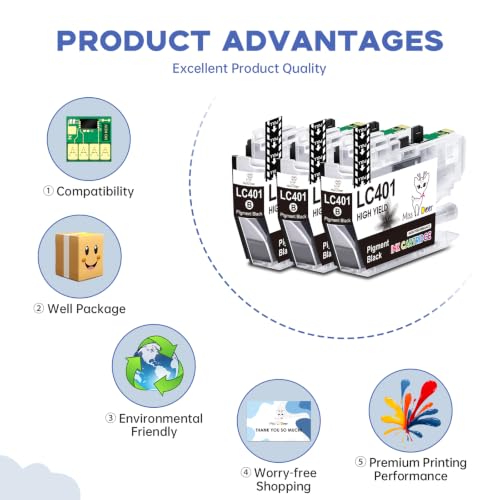 Image of Miss Deer LC401XL Black Ink Cartridge Compatible for Brother LC401XL LC-401