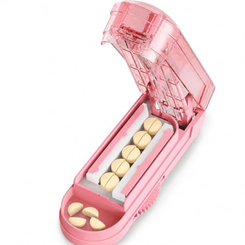 Image of ONE PIX Pill Cutter Splitter for Small and Tiny Pills, Multiple Pill Splitter with Adjustable Silicone Bars & Stainless Steel Hidden Blade, 1 /2 Tablet Cutter for Large Pills, Seniors, Pets, Pink