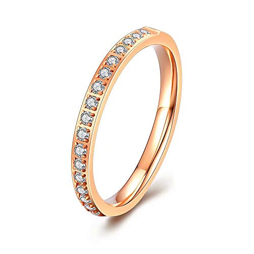 M MOOHAM Eternity Bands for Women, 2mm Stackable Cubic Zirconia Rings Rose Gold Titanium Wedding Bands for Women Size 8.5, Promise Rings for Her