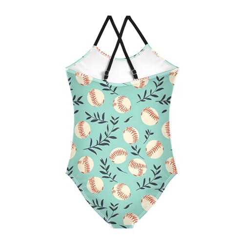 ALAZA Baseball Color Green Girls Swimsuit Bathing Suit Beach Swimwear One Piece 3-10T2
