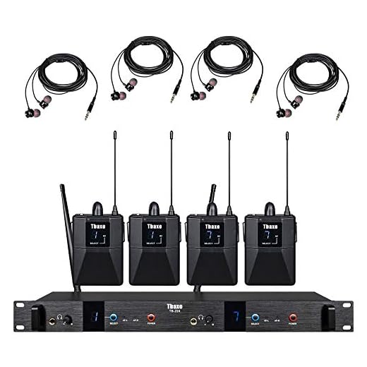 TBAXO Wireless in Ear Monitor System UHF Pro Audio Professional Monitoring 2 Channel 32 Frequency with 4 Receivers for Stage & Studio