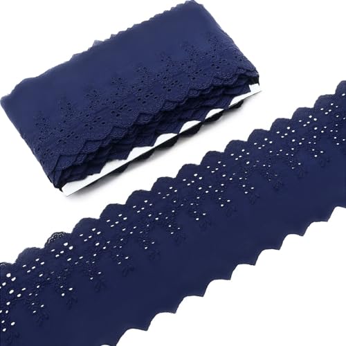 Bijou Joon 3.5 Yards Deep Blue Cotton Eyelet Lace Trim Ribbon Eyelet Lace Fabric Embroidery Crafts Floral DIY for Bag Strap Sewing Costura Vintage Wedding Dress Applique Decorations