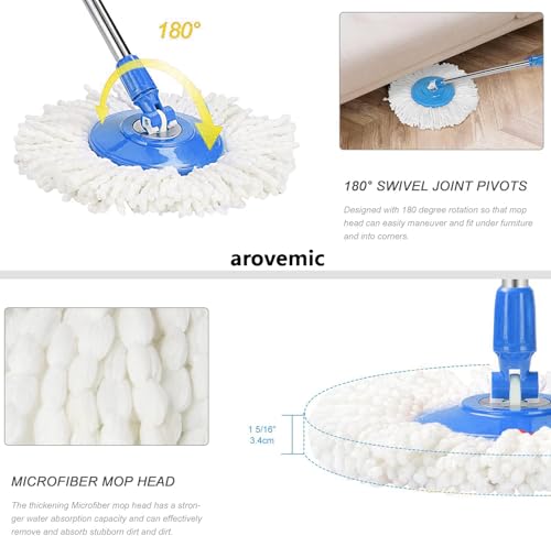 Image of Heavy Duty Stainless Steel Mop Stick with 360 Degree Swivel Head, Extendable Long Handle with 5 Years Warranty - Replacement Mop Pole for Floor Cleaning,Home & Office- Ergonomic Design (Blue)