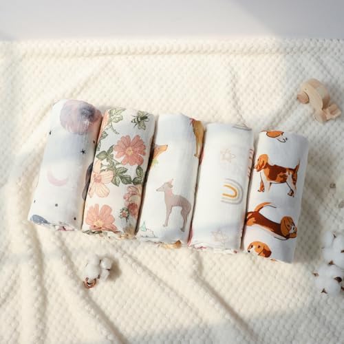 Image of insular Muslin Swaddle Blankets for Boys Girls, 2 Pack Receiving Baby Blanket Large 47 x 47 inches, Soft Breathable Swaddling Wrap for Unisex Newborn, Party Dogs&Labrador