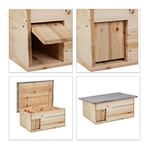 Relaxdays Igelhaus, Bausatz, Igelbau mit Boden, Rattenklappe & Labyrintheingang, Holz, HxBxT: 21 x 46 x 34 cm, natur