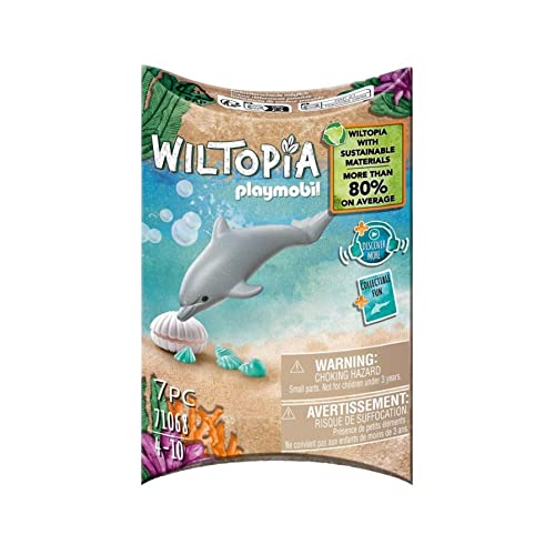 PLAYMOBIL WILTOPIA 71068 Junger Delfin aus nachhaltigem Material inklusive vielen Zubehör und Tier-Sammelkarte mit QR-Code und spannenden Audio-Content, ab 4 Jahren