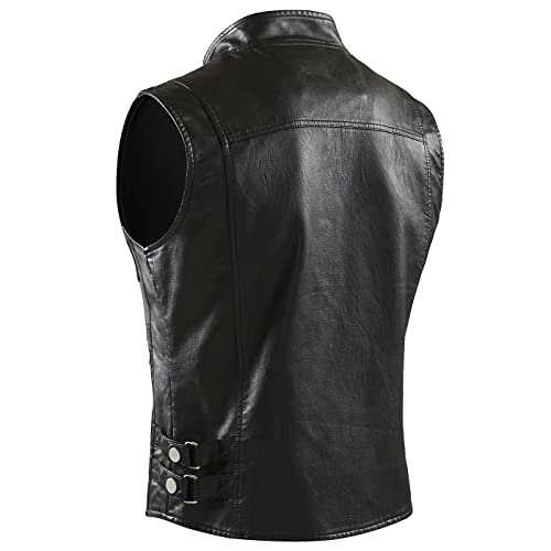 Navekull Men's Leather Motorcycle Vest Black Vintage Riding Biker Faux Leather Vests With 5 Pockets #TOP1