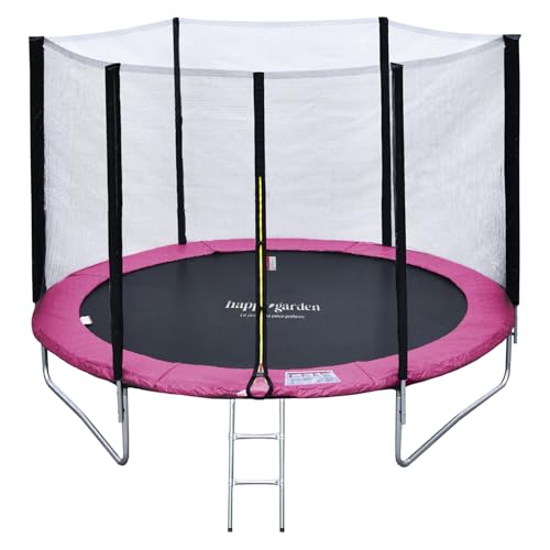 Pack Premium Trampoline Enfant Ø 245 cm avec Filet de sécurité + échelle + bâche + kit d'ancrage – Réversible Gris/Rose – Usage extérieur – Canberra – Dès 3 Ans