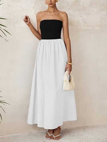 Image of PRETTYGARDEN Women 2026 Summer Elegant Strapless Maxi Dress Tube Top Dress A Line Flowy Long Wedding Party Cocktail Dresses