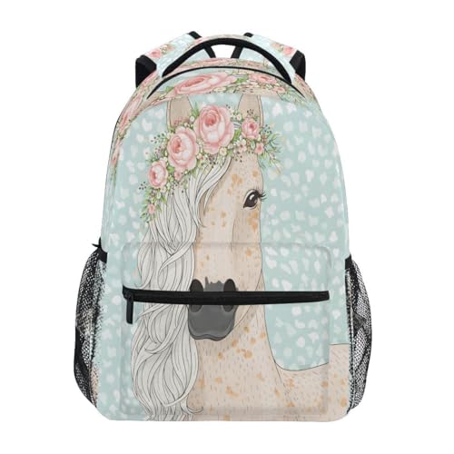 Mochila escolar com cavalo de flor, mochila de estudante, grande, para meninas, crianças, escola primária, bolsa de ombro, Cavalo florido, One Size, Viajar