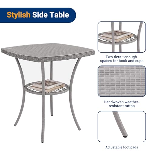 UDPATIO Gartenmöbel Set 3-Teilige Lounge Balkonmöbel Set mit Wetterfeste Gartentisch und 2 Stühlen für Kleiner Balkon, Terrasse und Draußen, Strapazierfähige Polyrattan Terrassenmöbel 2 Personen Grau 6