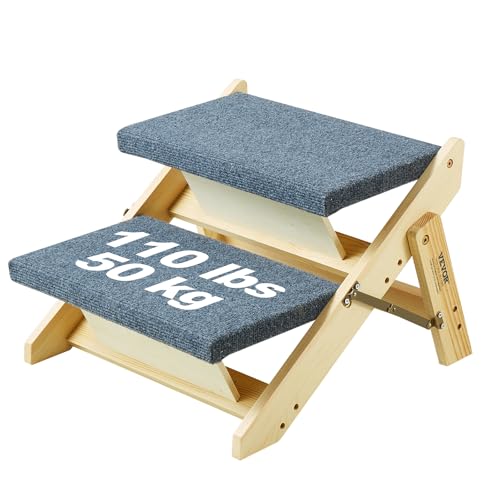 VEVOR Holz Haustiertreppe/Haustierstufen, 2-in-1 Faltbare Hundetreppe aus Holz für Betten, Sofas und Autos, Hunderampe und Rampe mit 2 Stufen für kleine, mittelgroße und große Haustiere, bis zu 50 kg
