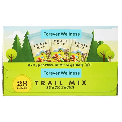 Forever Wellness Trail Mix Snack Packs, 2 oz, 28-count, Kosher Dairy, Snack pack: peanuts, peanut and milk chocolate, raisins, almonds, and cashews