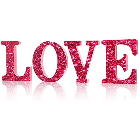 Wood Love Sign Table Decoration Wooden Love Letters Sign Freestanding Rosy Love Word Decor for Valentine's Day Table Centerpieces Wedding Party Home Decor Cover