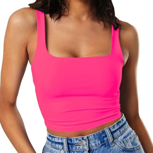 Artfish Womens Sleeveless Strappy Tank Square Neck Double Layer Workout Fitness Casual Basic Crop Tops product thumbnail 15