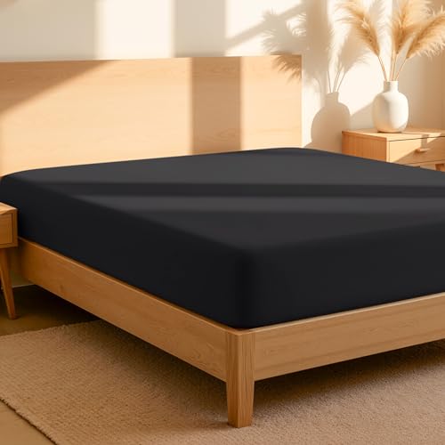 Drap-housse 100% coton biologique Percale Bare Home (Grand lit, Noir)