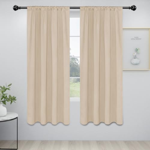 Easy-Going Rod Pocket Blackout Curtains for Bedroom, Room Darkening Window Curtains for Living Room, Thermal Insulated Noise Reduction Solid Window Drapes, 2 Panels(34x72 in, Beige) 34"W x 7