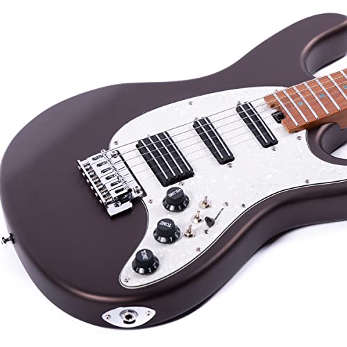 Volgoa Vvs 6-String Solid Body Electric Guitar With Alder Body,Stainless Steel Frets,Featuring Tremolo System, With Plastic Pearl Pickguard And String Tree (Metallic Brown) #TOP4