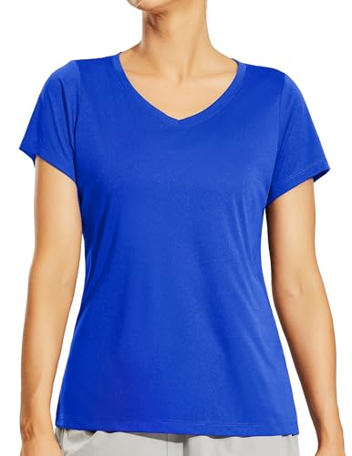 Haimont Women's Quick Dry Short Sleeve T-Shirts V-Neck UPF 50+ Tops Workout Athletic Fitness Running, Moisture Wicking
