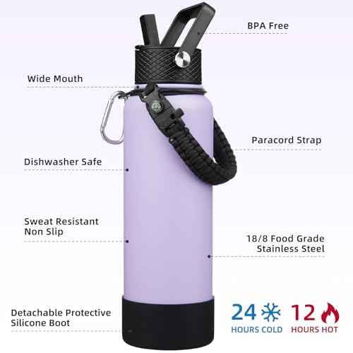 Image of BJPKPK 40oz Insulated Water Bottle with 3 Lids, Straw Lid & Handle