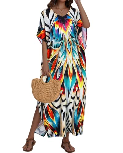 Image of Kaftan Dresses for Women V Neck Caftan Batwing Sleeve Swimsuit Cover Up