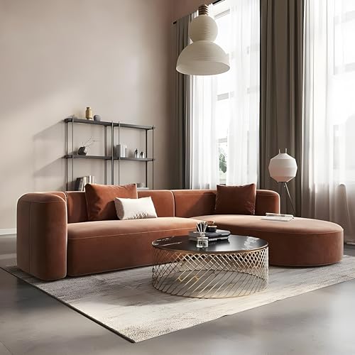 Image of Modern Classic L Shape Sectional Sofa Set, Chesterfield Style 4 Seater Sofa Set with Pillows for Living Room, Bedroom and Office, Office, and Hallway Colour (L Shape, Brown)
