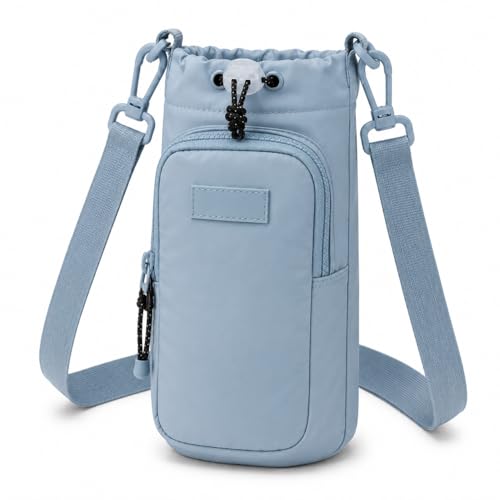 Bolsa Porta Garrafa com Alça Ajustável e Bolso para Celular | Suporte para Squeeze e Garrafa | Ideal para Caminhada, Academia, Corrida, Viagem e Uso Diário (Azul)