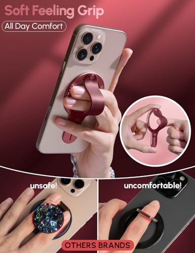 Image of GripMate for MagSafe Phone Grip for iPhone - Magnetic Phone Ring Holder Detachable for iPhone 17 Pro Max - Comfortable Finger Phone Loop Grip for Apple 16 /15 /14 /13 /12,Wine Red