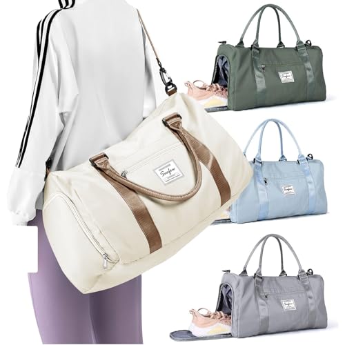 Gym Bag for Women Men with Shoes Compartment and Wet Pocket,Sport Swimming Yoga Bag,Waterproof Travel Duffel Bag Small Carry on Bag Overnight Weekender Bags Personal Item Bag for Airlines, Beige Brown