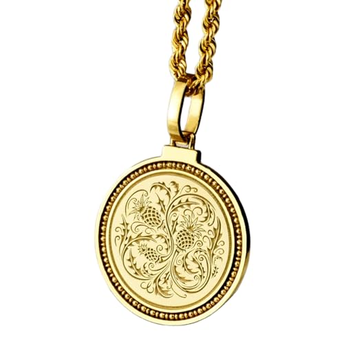 Collier pendentif rond en argent 925 gravé et plaqué or LKBEADS