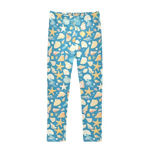 Seashells Different Shapes and Starfish Kids Girl's Leggings Stretch High Waisted Dance Pants Gym