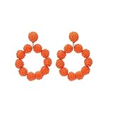 Rattan Earrings Rattan Ball Ring Pendant Earrings Women's Handmade Earrings Braided Straw Rattan Raf