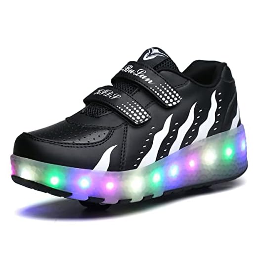 Husk'sWare Zapatos infantiles para niños y niñas, con ruedas, 2 en 1, patines brillantes, zapatillas de skateboarding, zapatillas,028 Negro,36 EU,L-FBA-BZX028-626