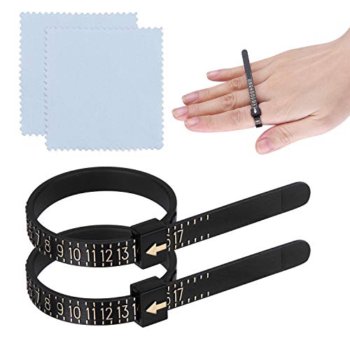 KUUQA 2Pcs US Ring Sizer Plastic Finger Sizer Ring Gauge Measuring Tool Belt with Jewelry Polishing Cloth