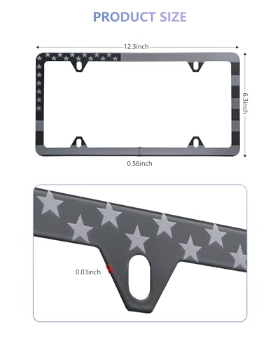 BGGTMO American Flag License Plate Frames- Black Stainless Steel Car Tag Holder Printed with USA Flag Pattern, 4 Hole 2 Pack with Screws Caps Decals for Front Rear