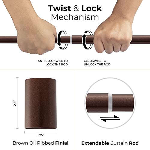 Image of Deco Window Extendable Curtain Rod for Door & Windows Adjustable Length Heavy Duty Iron Telescopic Drapery Pole with Barrel Finials (1 inch Diameter) (52 inch-144 inch, Brown)