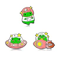 3 Pieces Funny Frog Enamel Pins for Jackets/Backpacks Cartoon Astronaut Frog Brooches Badges Bags Clothing Jewelry Accessories Gifts