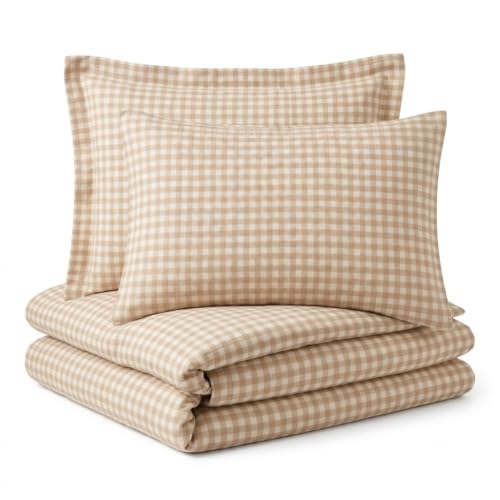Image of TISU Toddler Crib Duvet Cover Sized 47 x 59 inch Gingham Patterned Soft Muslin Double Gauze Bedding Boy Girl Nursery Kids Sheet Bedsheets (Beige Gingham /Toddler)