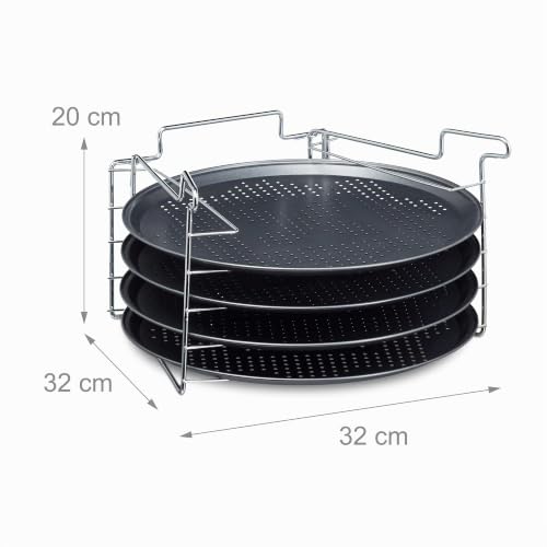 Miniatura 5 de Relaxdays Set De 4 Bandejas Pizza Horno Con Soporte, Plato Redondo, Molde, Antiadherente, Metal, 32 X 32 Cm, Antracita