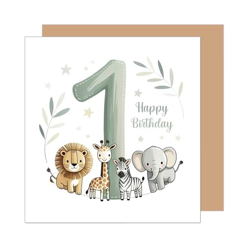 Edition Seidel - Carte de félicitations premium carrée pour le 1er anniversaire avec enveloppe. Carte d'anniversaire avec texte et citation en anglais Happy...