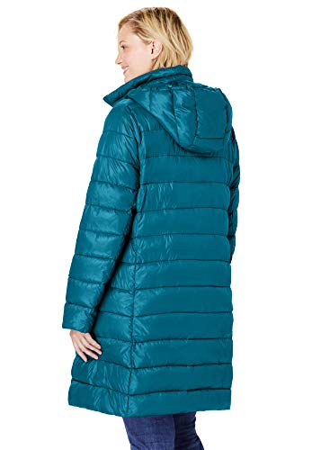 Woman Within Women's Plus Size Long Packable Puffer Jacket - 4X, Navy Red #TOP2