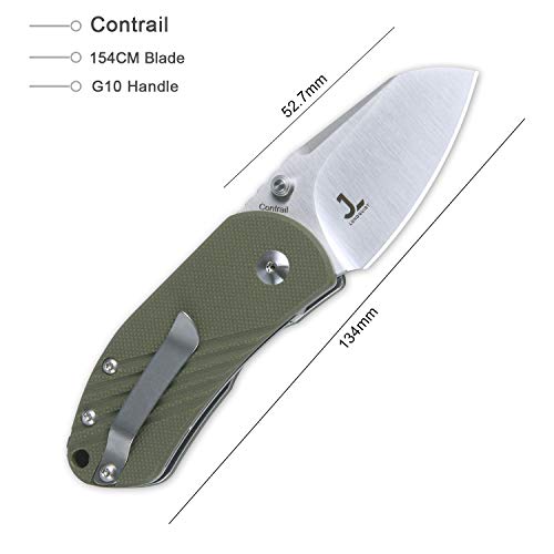 Kizer Folding Knife With Clip, Satin Finished Sheepsfoot 154Cm Blade(2 Inches) With Thumb-Stud,G-10 Handle (Olive Green) With Lanyard Hole, V2540C2 Contrail #TOP1