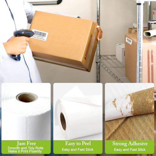 Image of GLUN Direct Thermal Barcode Label 400 Labels in 1 Roll, Size 50x25 mm, Direct Thermal White Self Adhesive Sticker for Labelling & Barcoding