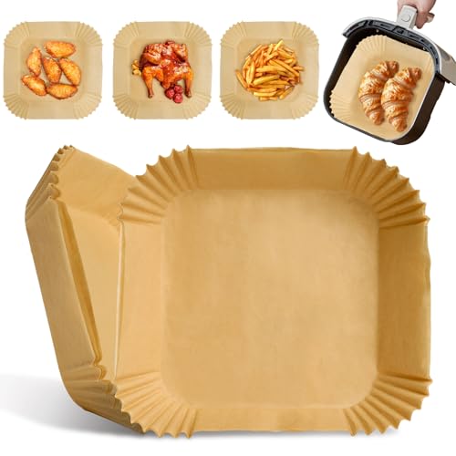 Lot de 100 feuilles de papier sulfurisé pour friteuse à air chaud, revêtement antiadhésif, imperméable et résistant à l'huile, bols jetables pour friteuse à air, four et micro-ondes (16 cm)