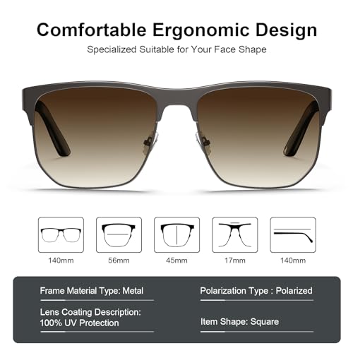 Image of CARFIA Square Driving Polarized Sunglasses for Men Spring Hinge Eyewear CA5227