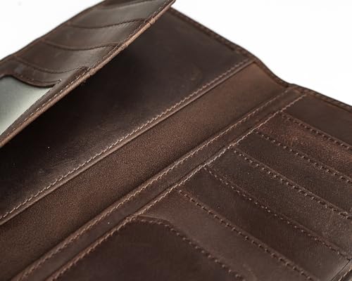 Image of DK86 US Flag Long Wallet For Men Full Grain Leather Rfid Blocking Rodeo Wallet Bifold Wallet American Flag Wallet (vintage coffee with us flag)