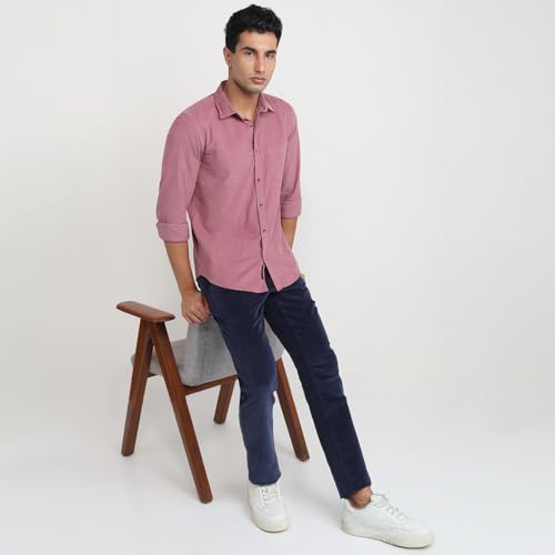 Image of Park Avenue Men Slim Fit Solid Pattern Pure Cotton Semi Cut Away Collar Full Sleeve Casual Shirt